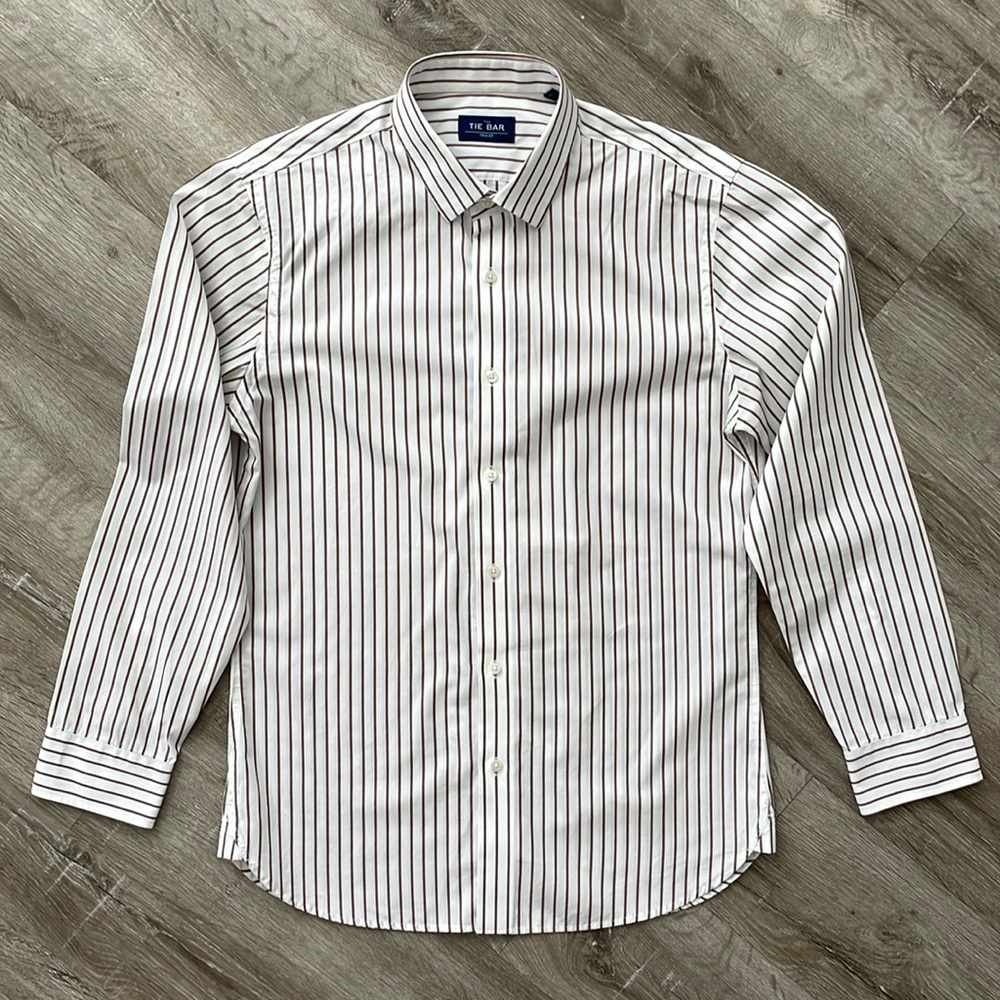 Tie Bar Dress Shirt Brown Stripe